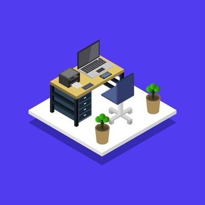 Isometric Office Room On White Background