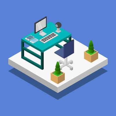 Isometric Office Room On White Background