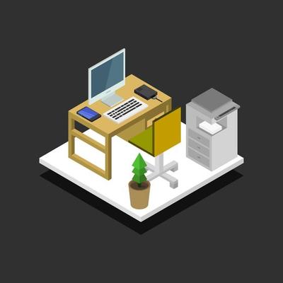 Isometric Office Room On White Background