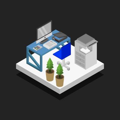 Isometric Office Room On White Background