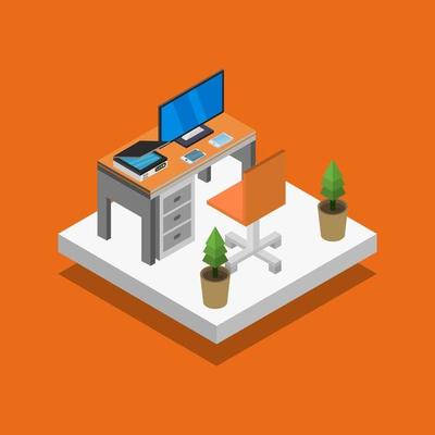 Isometric Office Room On White Background
