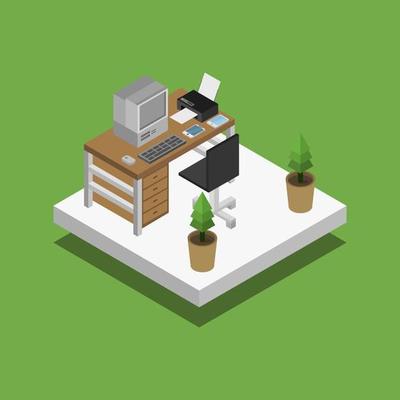 Isometric Office Room On White Background