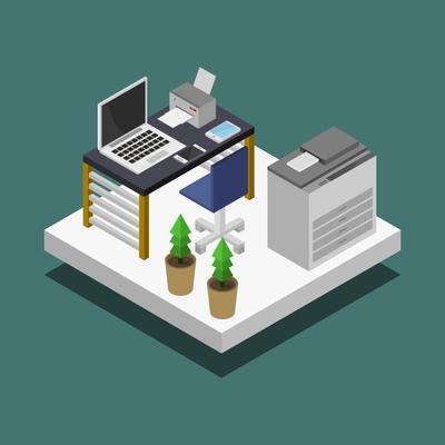 Isometric Office Room On White Background