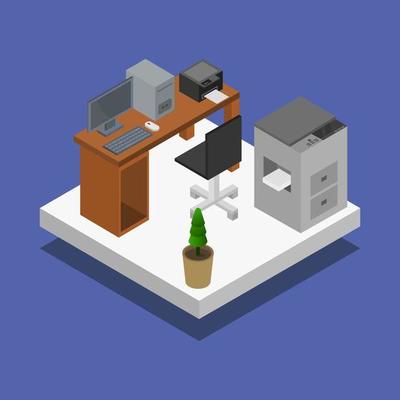 Isometric Office Room On White Background