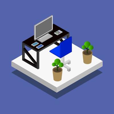 Isometric Office Room On White Background