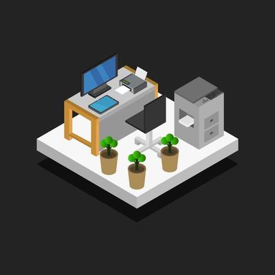 Isometric Office Room On White Background