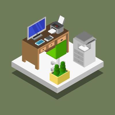 Isometric Office Room On White Background