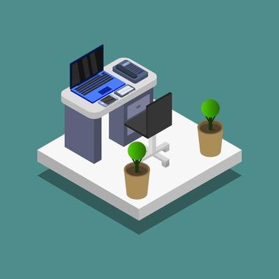 Isometric Office Room On White Background