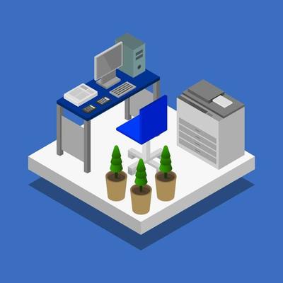 Isometric Office Room On White Background