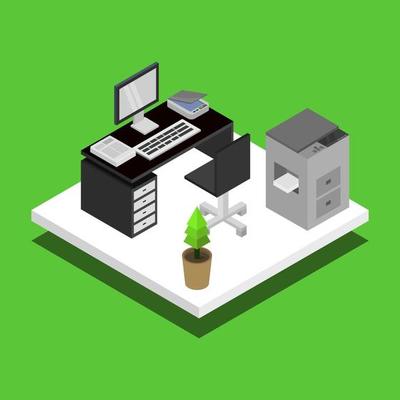 Isometric Office Room On White Background