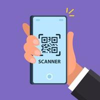 the scanner on the phone scans the square. flat vector illustration