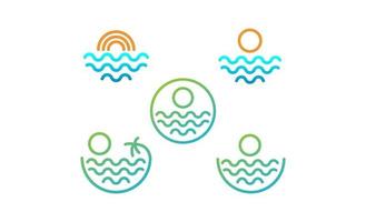 beach sunset logo set design vector illustration