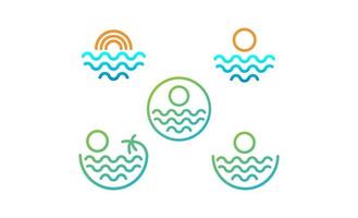 beach sunset logo set design vector illustration