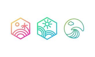 beach sunset logo set design vector illustration