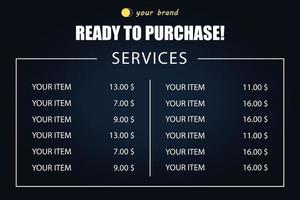 Service Price Menu Flat Design vector