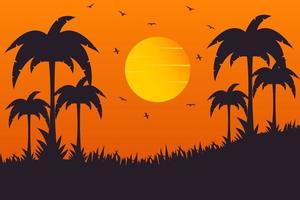 fondo puesta de sol con palmeras vector