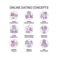 Online dating concept icons set. vector