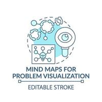 Mapas mentales para la visualización de problemas icono del concepto azul vector