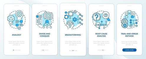Problem solving strategies blue onboarding mobile app page screen with concepts vector