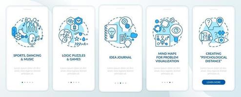Boosting problem solving skills tips blue onboarding mobile app page screen with concepts vector