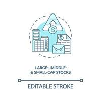 Large, middle and small-cap stocks concept icon vector