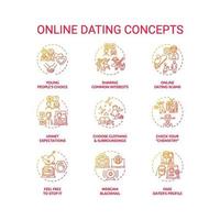 Online dating concept icons set. vector