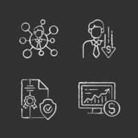 Brokerage service chalk white icons set on black background vector