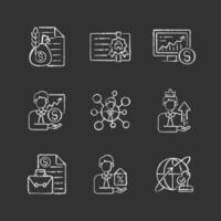 Financial advisor chalk white icons set on black background vector