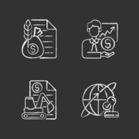 Intermediary services chalk white icons set on black background vector