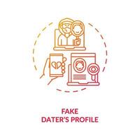 Fake dater profile on dating website concept icon. vector