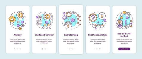 Problem solving strategies onboarding mobile app page screen with concepts vector