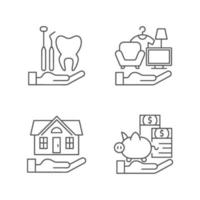 Insurance and protection linear icons set vector