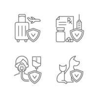 Insurance and protection linear icons set vector