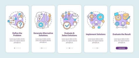 Problem solving steps onboarding mobile app page screen with concepts vector