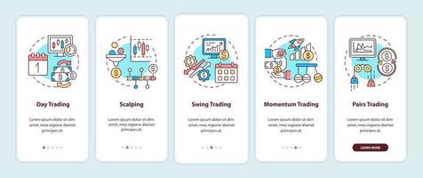 Stock trading styles onboarding mobile app page screen with concepts vector