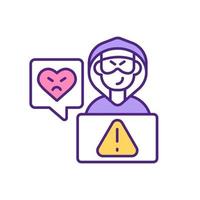 Online dating website hacker attack RGB color icon. vector