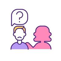 Confused man with question mark above head RGB color icon. vector