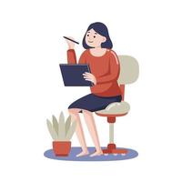 Woman Working From Home  with Digital Tablet vector