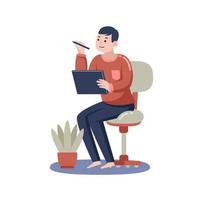 Man Working From Home with Digital Tablet vector