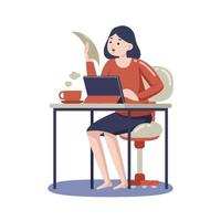 Woman Working From Home with Digital Tablet vector