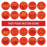 Iconos de vector de comida rápida en estilo de diseño de contorno.