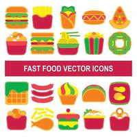 iconos de vector de comida rápida en estilo de diseño plano.