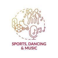 Icono de concepto degradado rojo de deportes, baile y música vector