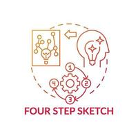 Four step sketch red gradient concept icon vector