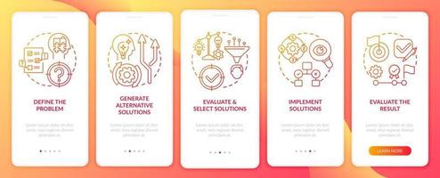 Problem solving steps red onboarding mobile app page screen with concepts vector