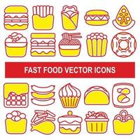 Iconos de vector de comida rápida en estilo de diseño de contorno.