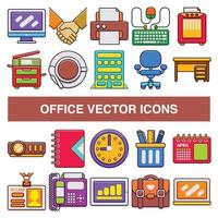 iconos de vector de oficina en estilo de diseño de contorno relleno.