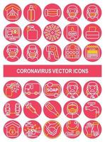 Iconos de vector de coronavirus en estilo de diseño de contorno.