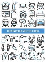 Iconos de vector de coronavirus en estilo de diseño de contorno.