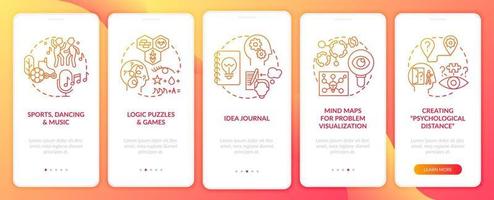 Boosting problem solving skills tips red onboarding mobile app page screen with concepts vector